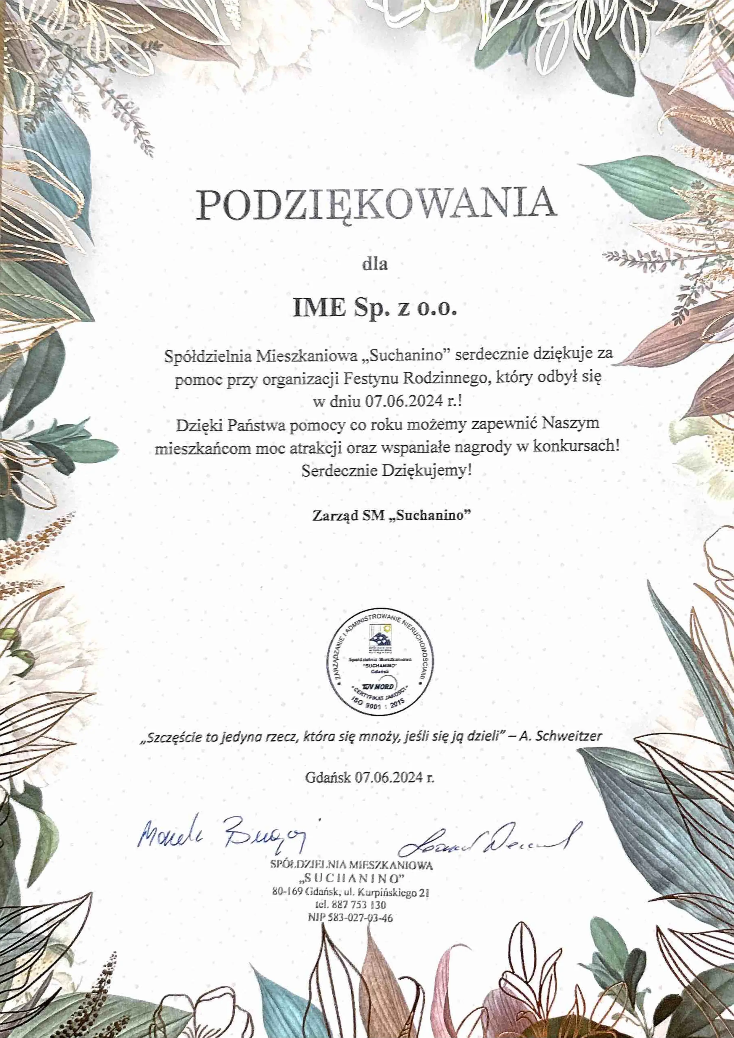 Podziękowanie lub rekomendacja 1